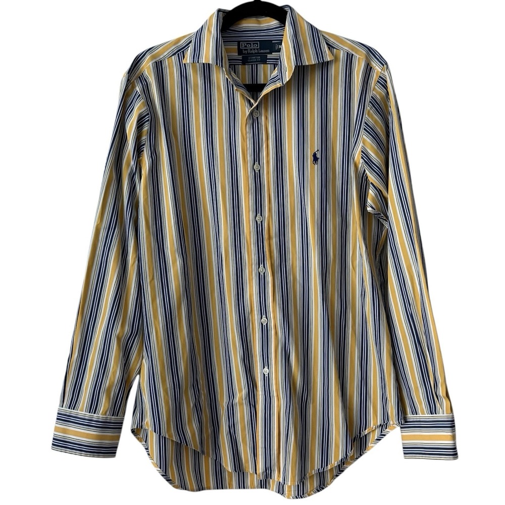 Polo Ralph Lauren Stanton Shirt Mens‎ Medium Yellow Classic Fit Button Up Stripe